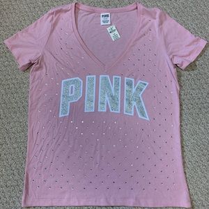 PINK embellished ladies vneck tshirt